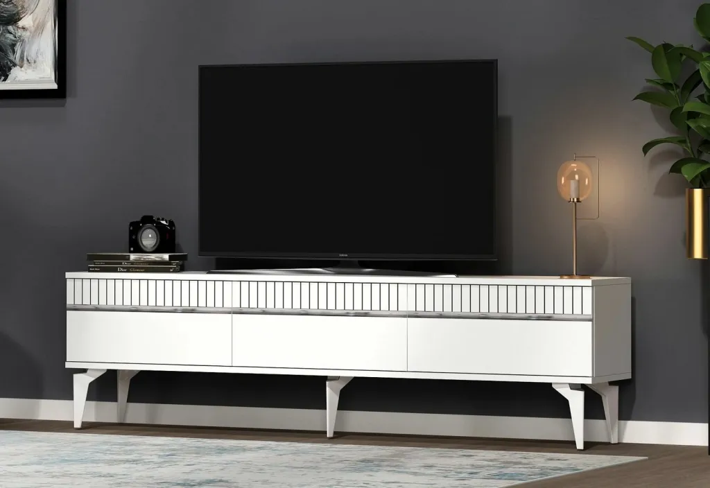 Komodë për TV, Skye Decor, ngjyrë e bardhë dhe argjend - 2
