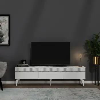 Komodë për TV, Skye Decor, ngjyrë e bardhë dhe argjend