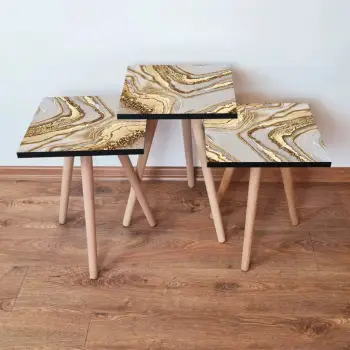 Set tavolinash ndihmëse të mbivendosura, 3 copë, Skye Decor, 3Shp263, bezhë, kafe, ari