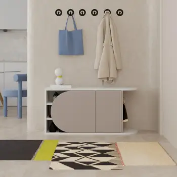 Dollap këpucësh me ulëse, Skye Decor, ngjyrë e bardhë dhe moka e çelët