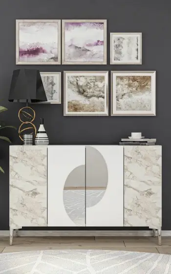 Konsol Skye Decor, Afra KM120, e bardhë, argjend, mermer Ephesus