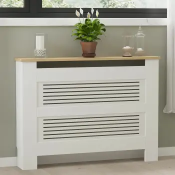 Kapak radiatorësh Skye Decor, ngjyrë lis safir dhe e bardhë