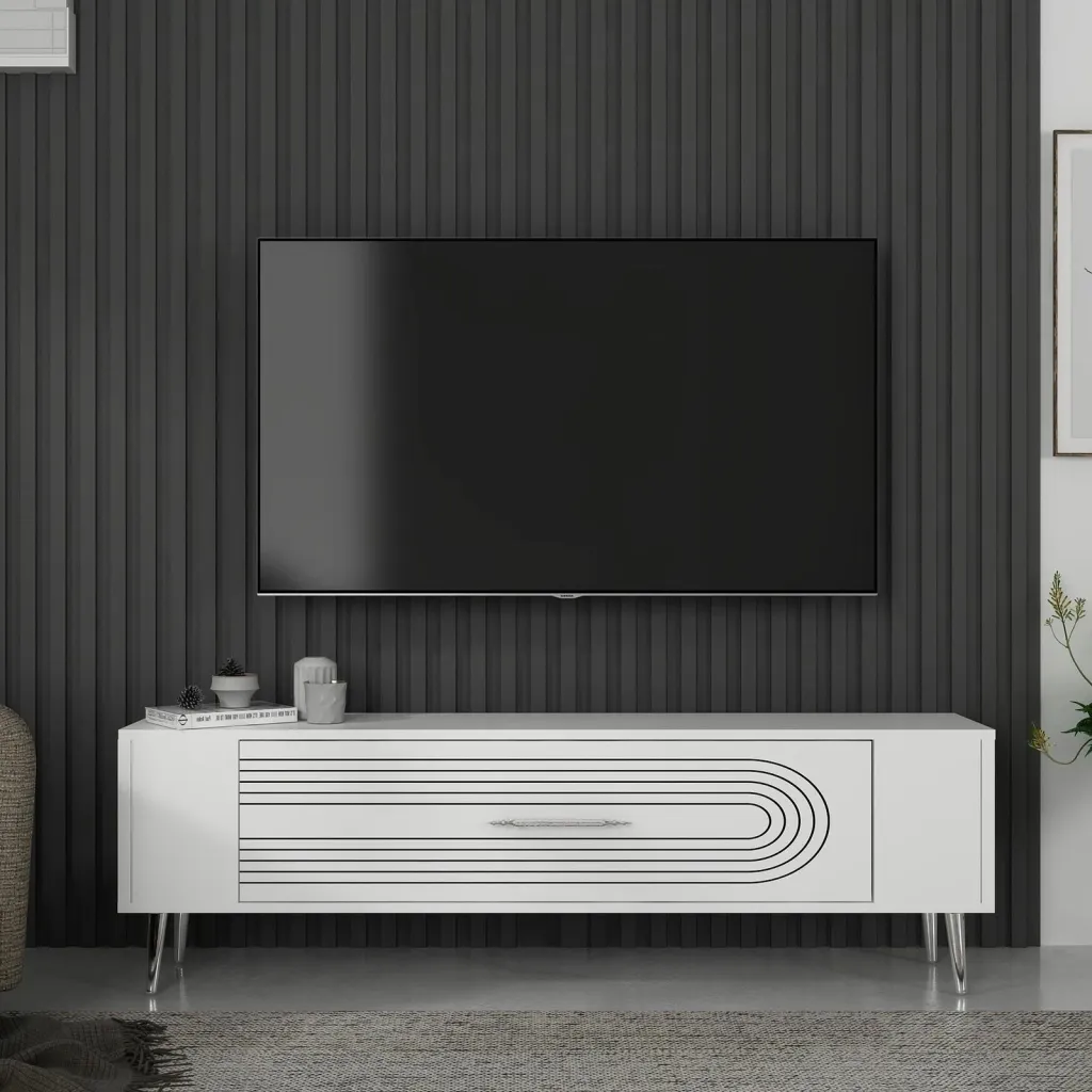 Komodë TV Skye Decor, Retrol3, e bardhë, argjend - 1