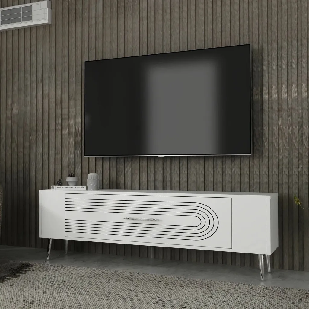 Komodë TV Skye Decor, Retrol3, e bardhë, argjend - 2