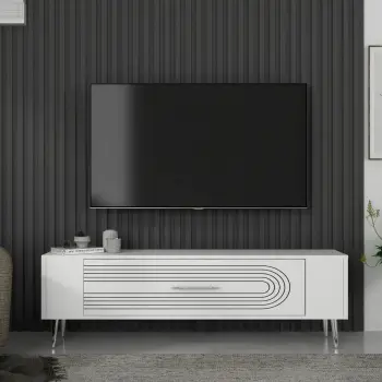 Komodë TV Skye Decor, Retrol3, e bardhë, argjend