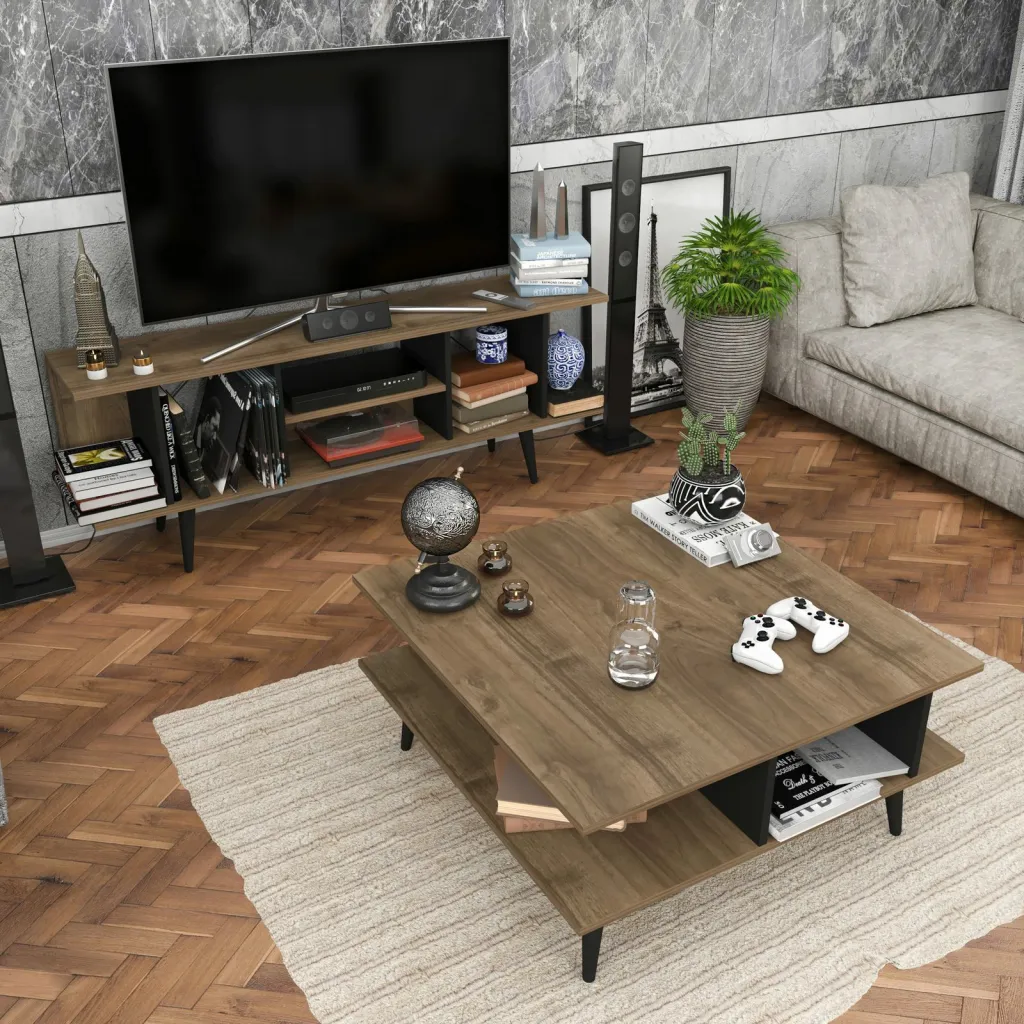 Komodinë TV Skye Decor, ngjyrë arre, e zezë - 4