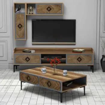 Set mobiljesh për dhomë dite, Skye Decor, Samba, ngjyrë arre dhe blu