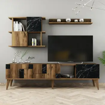 Komodë TV Skye Decor, Madrid, ngjyrë arre dhe e zezë