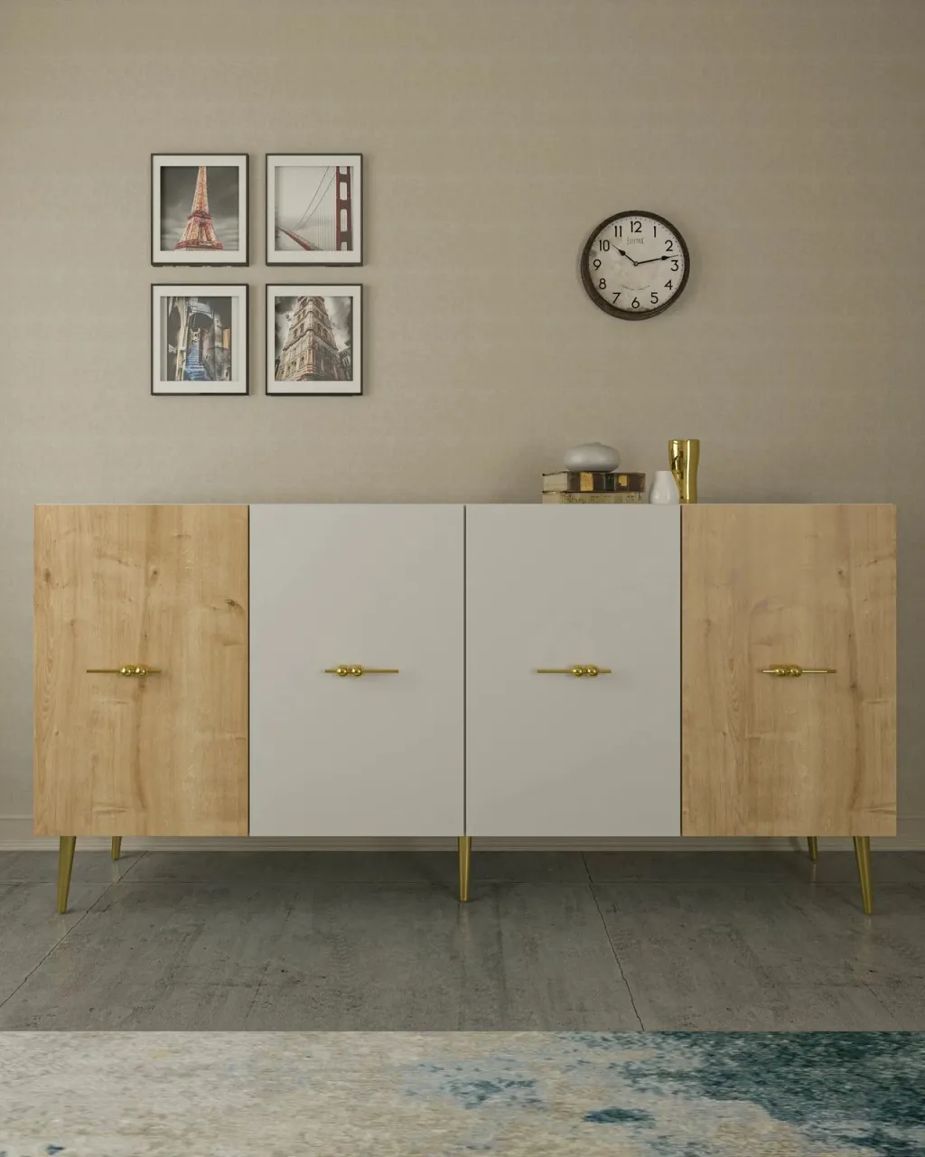 Konsol Skye Decor, Loop KB150, e bardhë, lisi sapphire - 1