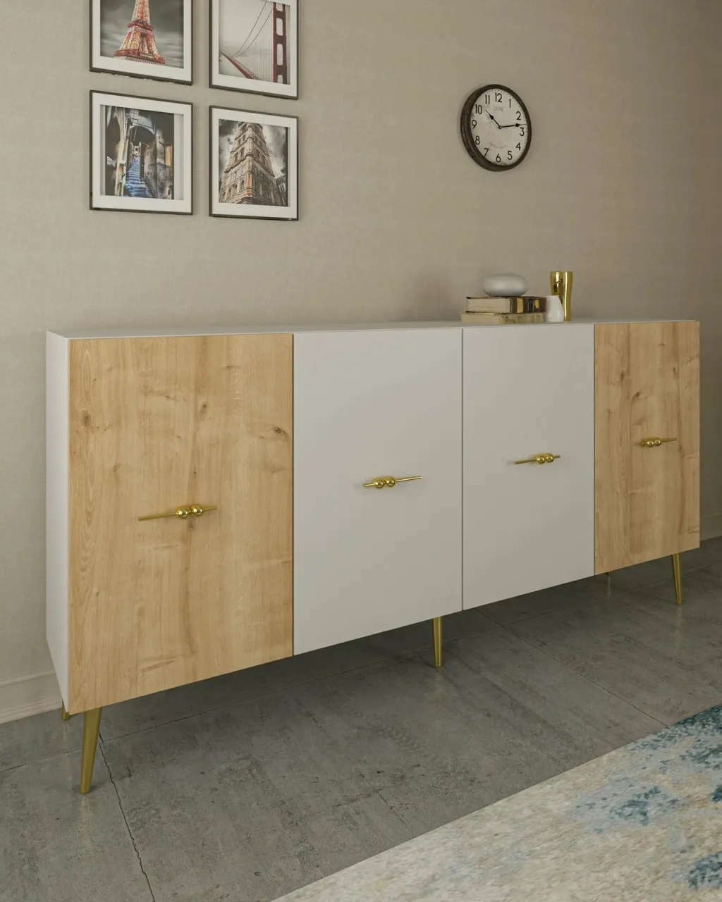 Konsol Skye Decor, Loop KB150, e bardhë, lisi sapphire - 2
