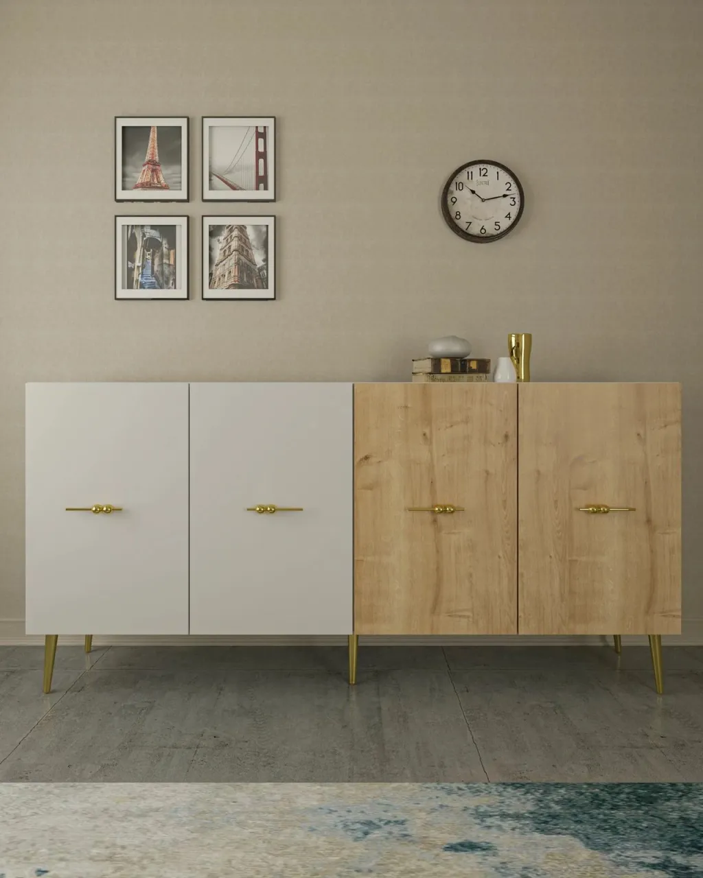 Konsol Skye Decor, Loop KB150, e bardhë, lisi sapphire - 3