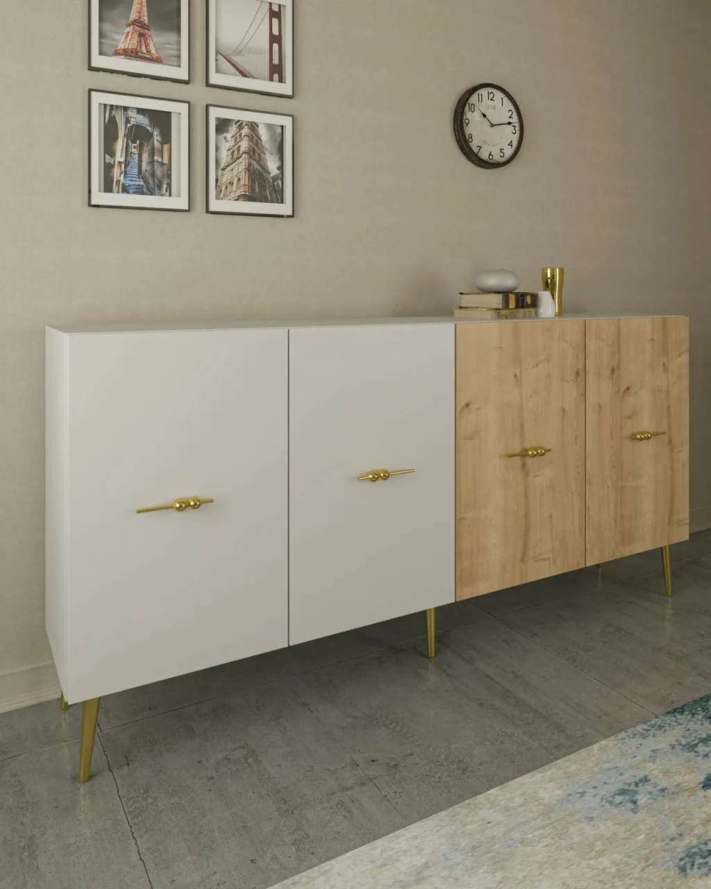 Konsol Skye Decor, Loop KB150, e bardhë, lisi sapphire - 4