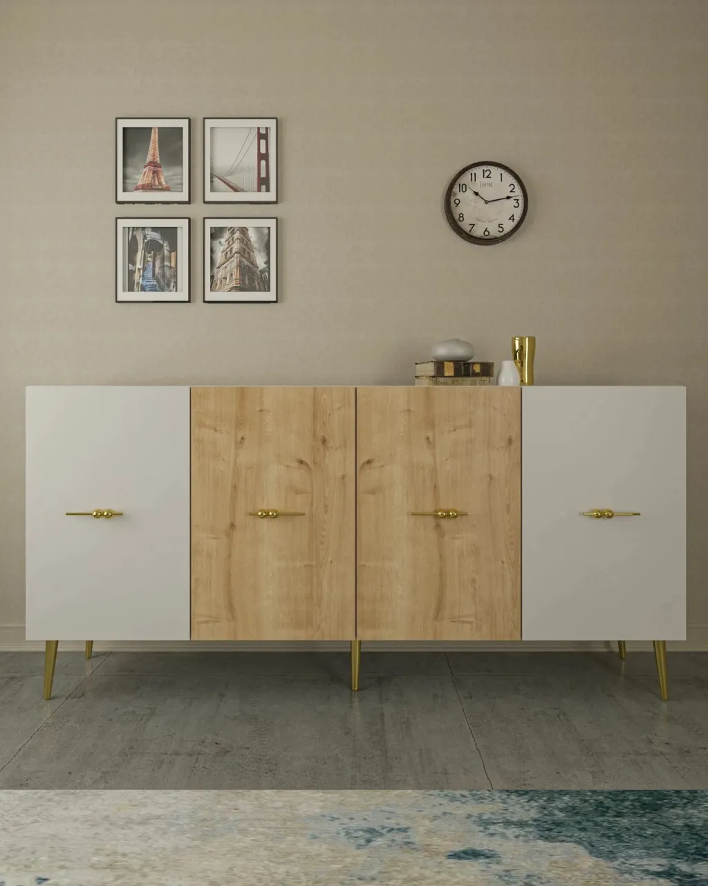 Konsol Skye Decor, Loop KB150, e bardhë, lisi sapphire - 5