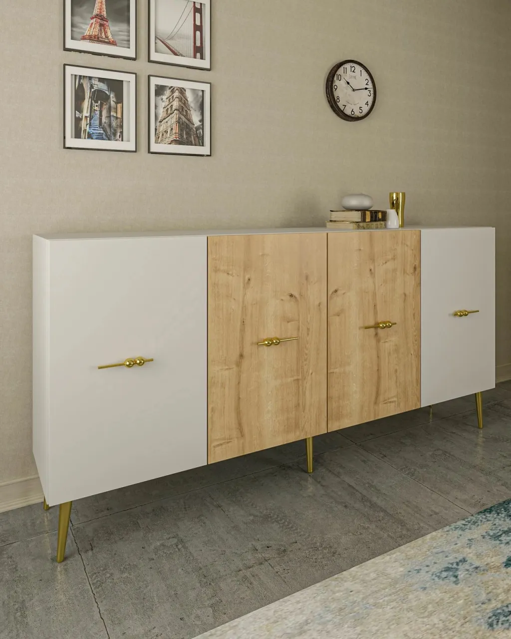 Konsol Skye Decor, Loop KB150, e bardhë, lisi sapphire - 6