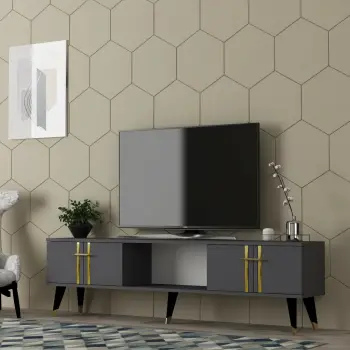Komodë TV Skye Decor, anthracite, gold, Asel