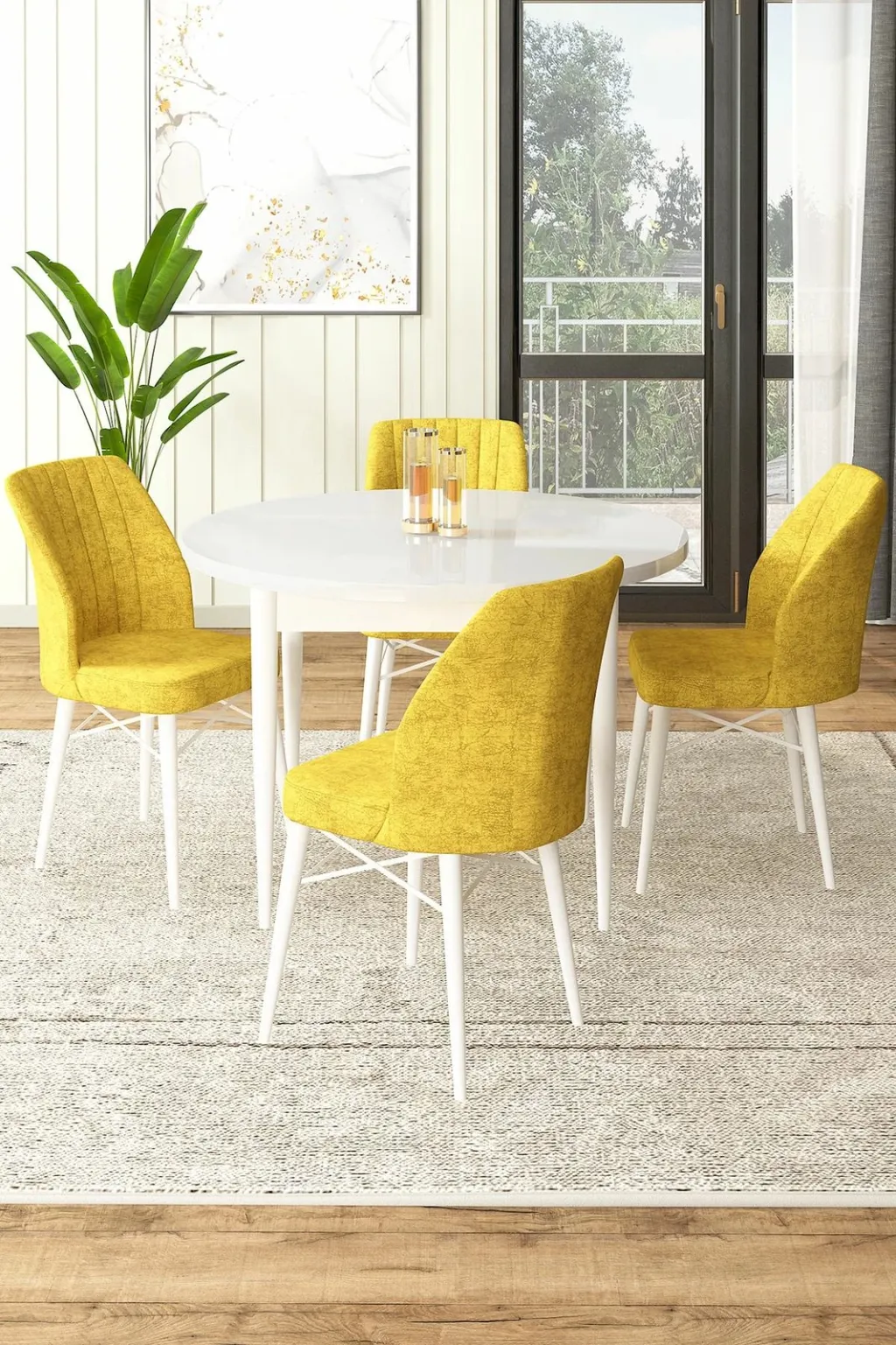 Tavolinë me karrige, 5 copë, Skye Decor, e bardhë, mustard - 1