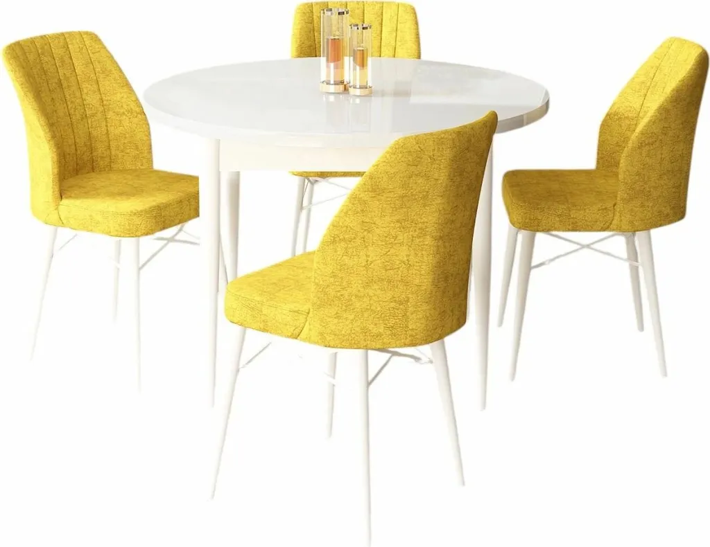 Tavolinë me karrige, 5 copë, Skye Decor, e bardhë, mustard - 2
