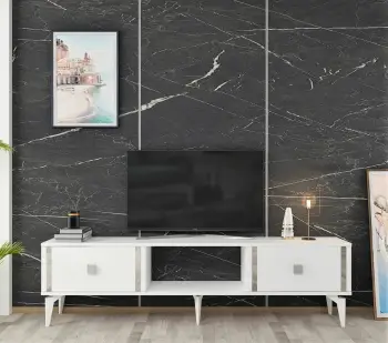 Komodë TV Skye Decor, e bardhë, argjend