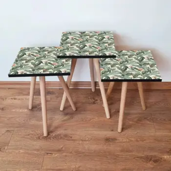 Set tavolinash ndihmëse, 3 copë, Skye Decor, ngjyrë e gjelbër, krem dhe portokalli, 3Shp200