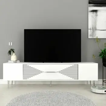 Komodë TV Skye Decor, e bardhë, argjend