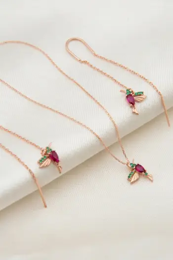 Set varëse dhe vathë argjendi, ngjyrë roze, Elika, ELKSLVR7538