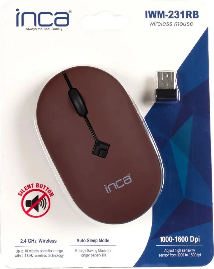 Maus wireless INCA IWM-231RB, 1600 DPI, 4 taste, kafe - 6