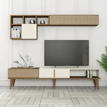 Komodë TV Skye Decor, Milan TV, ngjyrë arre, krem