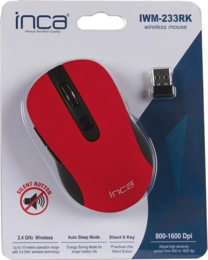 Maus wireless INCA IWM-233RK 1600 DPI, 6 taste, e kuqe - 5