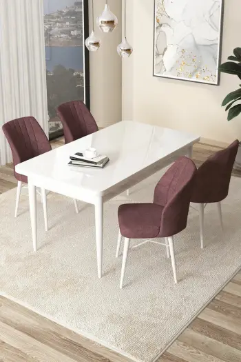 Tavolinë me karrige, 5 copë, Skye Decor, e bardhë, rozë e zbehtë