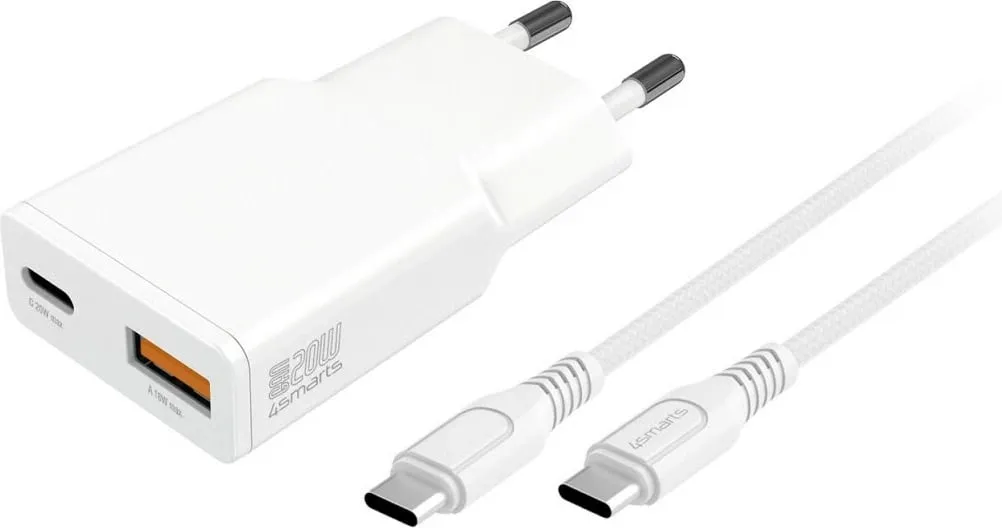 Karikues universal 4smarts 541509, 20W, 1.5m, Type-C në Type-C, i bardhë - 1