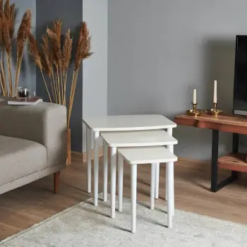 Set tavolinash ndihmëse të mbivendosura, krem, Skye Decor, Tuval 061, 3 copë
