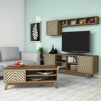 Set mobiljesh për dhomë dite, Skye Decor, ngjyrë arre, krem