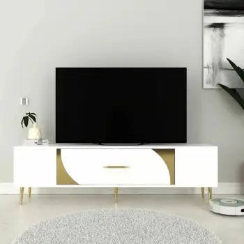 Komodë për TV, Skye Decor, e bardhë dhe ari, Dekop2