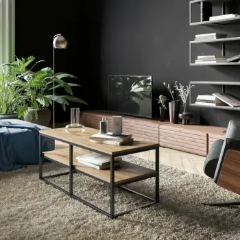 Tavolinë kafeje industriale, ngjyrë arre dhe e zezë, Skye Decor, Forteaus