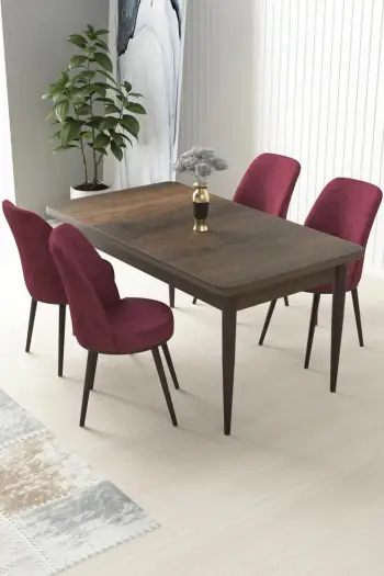 Tavolinë me karrige, 5 copë, ngjyrë barok dhe burgundy, Skye Decor
