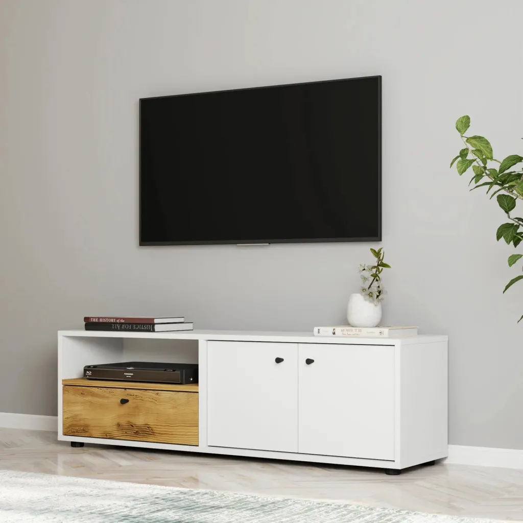 Komodë TV Skye Decor, e bardhë, lisi, Pao - 2