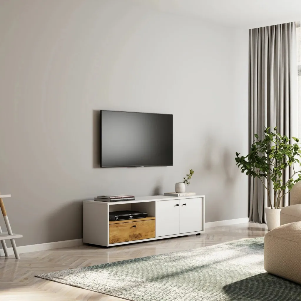 Komodë TV Skye Decor, e bardhë, lisi, Pao - 3