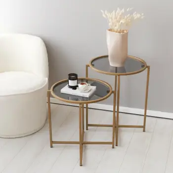 Set tavolinash kafeje Skye Decor, S406, ngjyrë ari dhe fume