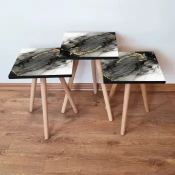 Set tavolinash ndihmëse, 3 copë, Skye Decor, 3Shp391, e zezë