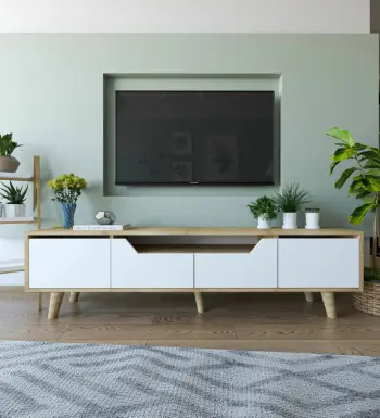 Komodë TV Skye Decor, Roma 180, ngjyrë lis safir dhe e bardhë