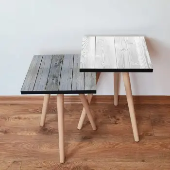 Set tavolina të ndërlidhura, dy copë, ngjyrë gri dhe e bardhë, Skye Decor, 2Shp449