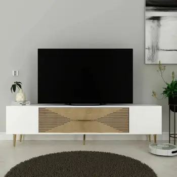 Komodë TV Skye Decor, e bardhë, lisi Sapphire, ari, Dekol1