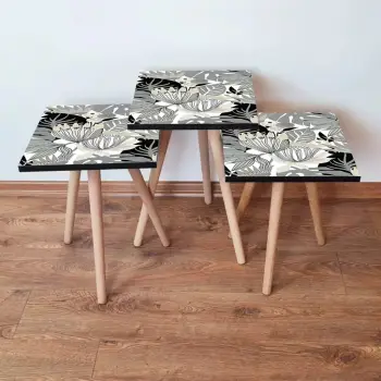 Set tavolinash ndihmëse, 3 copë, Skye Decor, 3Shp213, ngjyrë bardhë/zezë/bezhë