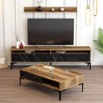 Set mobiljesh për dhomë dite Skye Decor, Istanbul, ngjyrë arre, mermer i zi