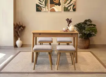 Tavolinë me karrige, zgjatshme, 5 copë, Skye Decor, Vina Mini 05 0701, ngjyrë lis, Soho gri