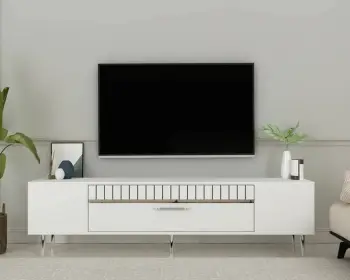 Komodë TV Skye Decor, e bardhë, argjend