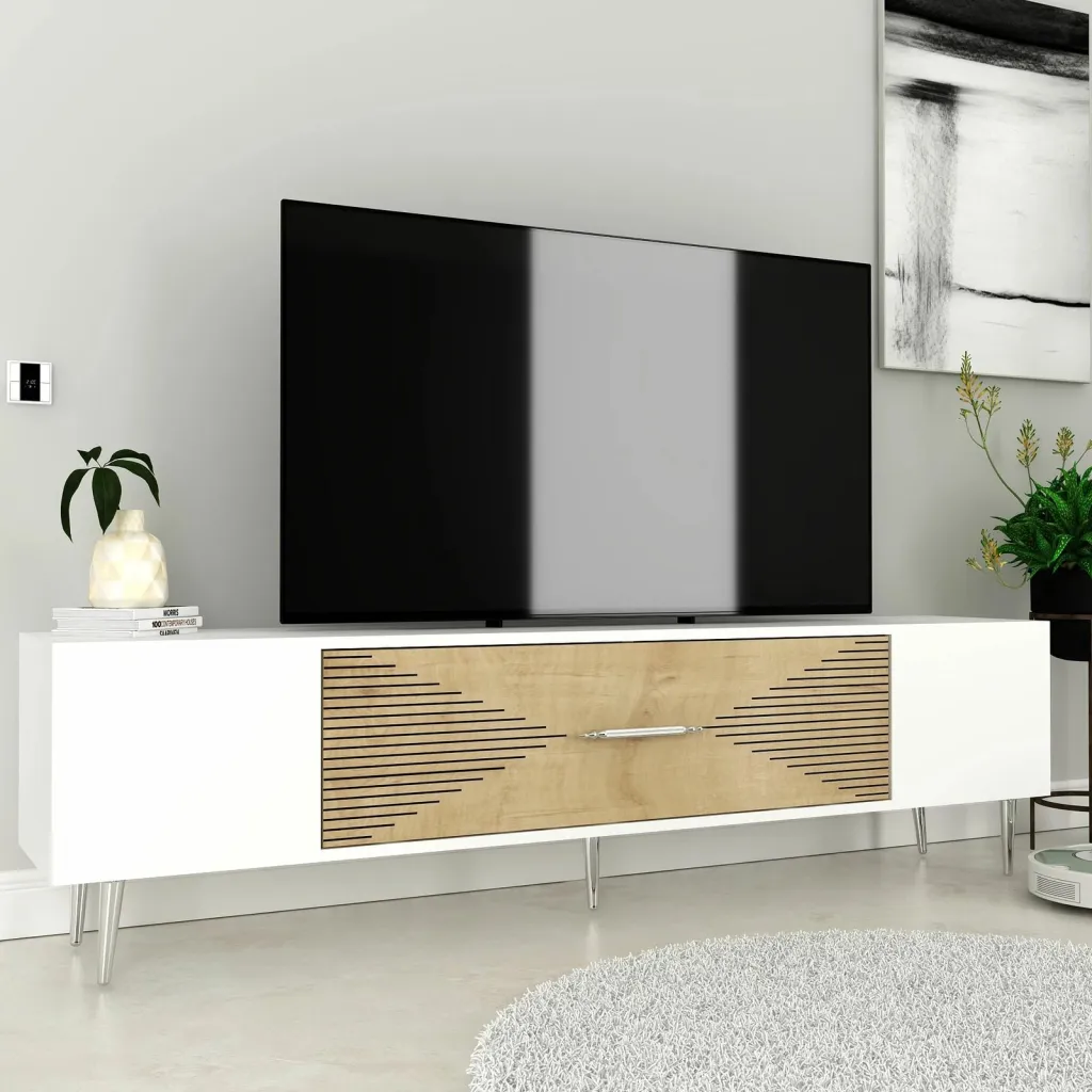 Komodë TV Skye Decor, Dekol1, e bardhë, lis safir, argjend - 2