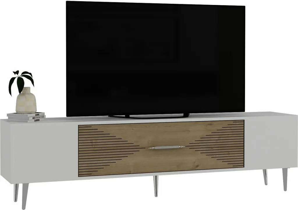 Komodë TV Skye Decor, Dekol1, e bardhë, lis safir, argjend - 3