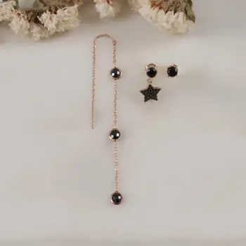 Set vathësh argjendi Jumeon, 11382SIYAH, rozë gold dhe e zezë, 3 copë