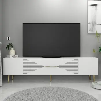 Komodë TV Skye Decor, Dekol1, e bardhë, e artë